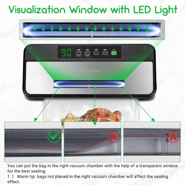 Food Vacuum Sealer Machine, Sealing-Time Countdown& Viewable Window, Built-in Cutter and Roll Storage(Up To 20ft) - Image 2