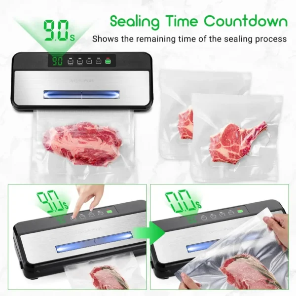 Food Vacuum Sealer Machine, Sealing-Time Countdown& Viewable Window, Built-in Cutter and Roll Storage(Up To 20ft) - Image 3