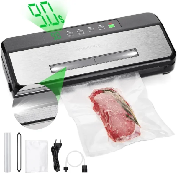 Food Vacuum Sealer Machine, Sealing-Time Countdown& Viewable Window, Built-in Cutter and Roll Storage(Up To 20ft)