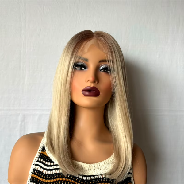 Top On Sale Product Recommendations! Ash Blonde Highlight Color Short Straight Bob Lace Front Wigs For Women Long Synthetic Hair Wig Dark Roots 13x4 Lace Frontal Wig