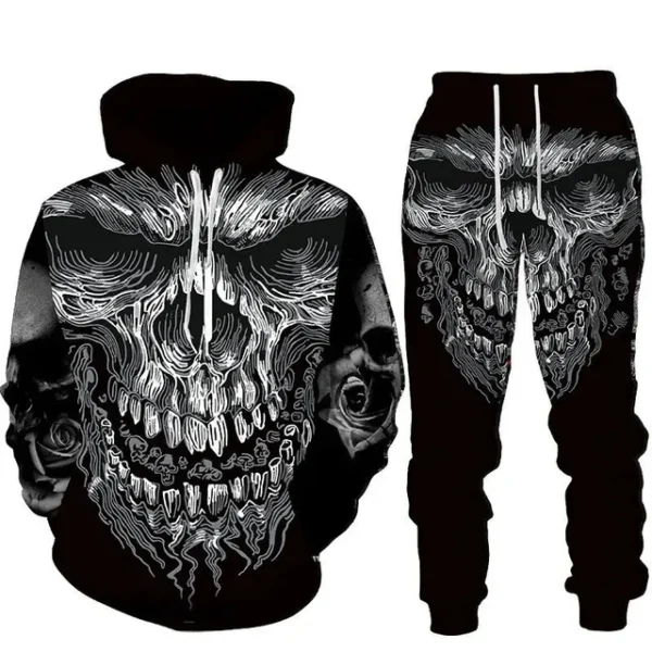 Men's Sweatshirt Hooded Set Hooded Graphic Skull 2 Piece Print Leisure Sports Shirt Hoodie 3D Print Skull Men Clothing