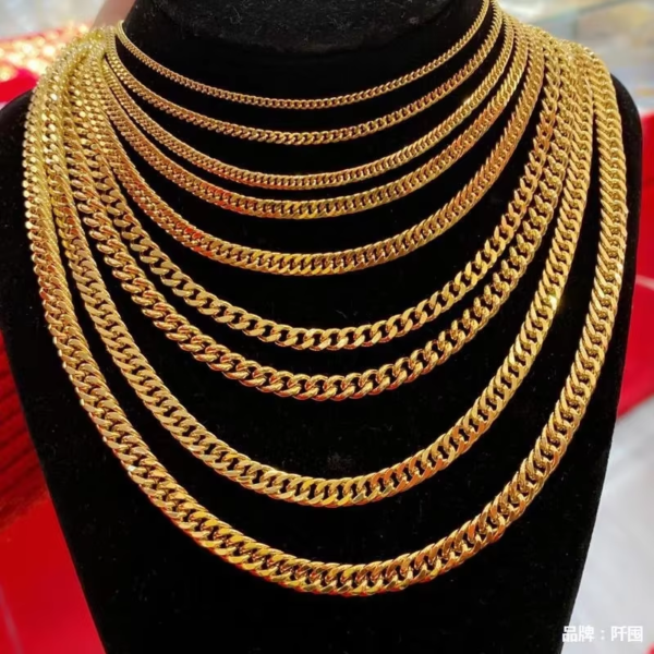 Top On Sale Product Recommendations! 。 Fashion Plated 100% Real Gold 24k 999 999 Cuban Necklace Extended Side Chain Couple Horse Whip Pure 18K Gold Jewelry