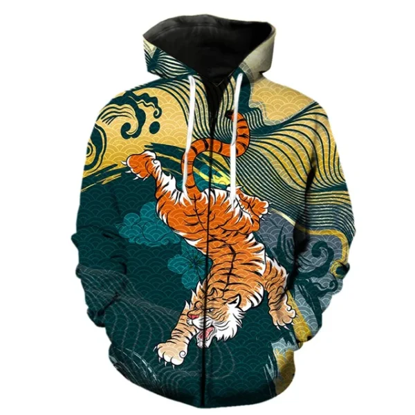 Cartoon 3D Printed Animal Tiger Zipper Hoodie For Men Streetwear Hip Hop Sweatshirts Children Fashion Casual Oversized Hoodies