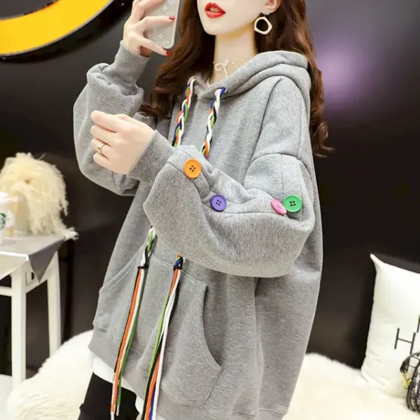 2024 New Women's Hoodies Autumn Winter Plus Velvet Thickening Fashion All-match Loose Large Version Design Sense Niche Jacket